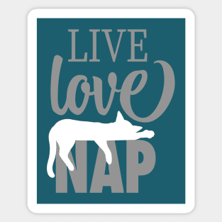 Live Love Nap Sleepy White Cat - Lazy Day Kitty Lover Sticker